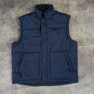 Men's Vintage 90's Nike Navy Blue Gray Puffer Vest Full Zip Up Jacket Sz XL VTG